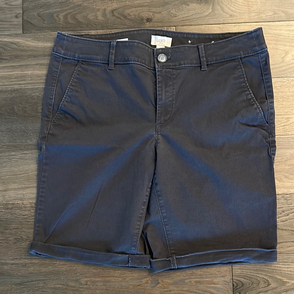 LOFT Gray/Black Bermuda Shorts Cotton Blend